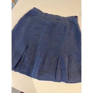 Chaus Womens Blue Silk Mini Skirt Size 12 With Pleated Front & Button Detail